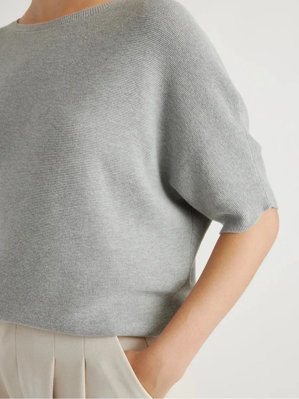 Quince Lightweight Cotton Cashmere Link-Stitch Dolman Heather Grey Sweater NWT S - Picture 5 of 16